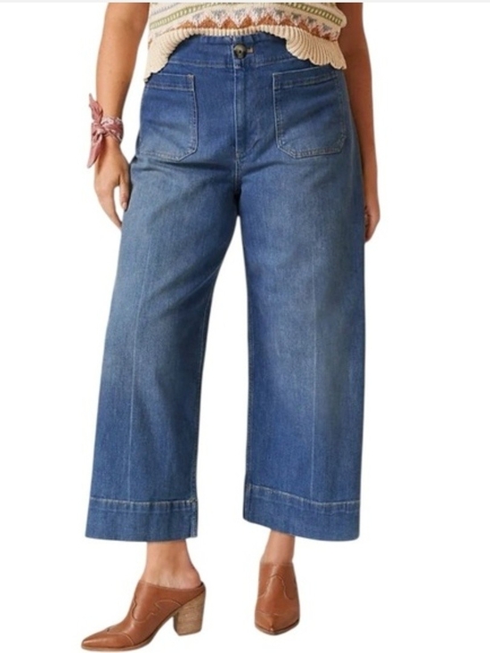 Pilcro Denim - Anthro Pilcro The Skipper Crop Wide Leg Jeans Medium Wash Women's 26 High Rise